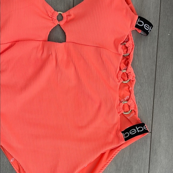 BEBE NWOT Fluorescent Orange Cut-Out One Piece Swimsuit, Size L - Picture 10 of 14